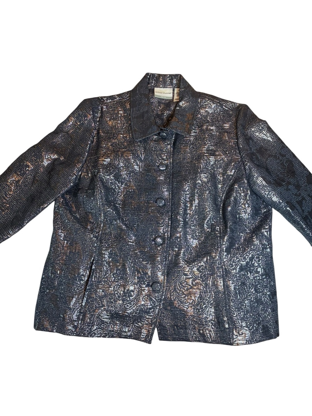 Alfred Dunner, Metallic Silver Gray Evening Jacket, Size 16P Petite - Picture 9 of 9